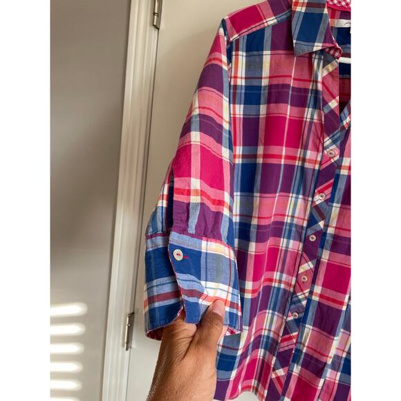 Foxcroft shaped pink plaid button up shirt collared 3/4 sleeves stretch 20w - Picture 5 of 8